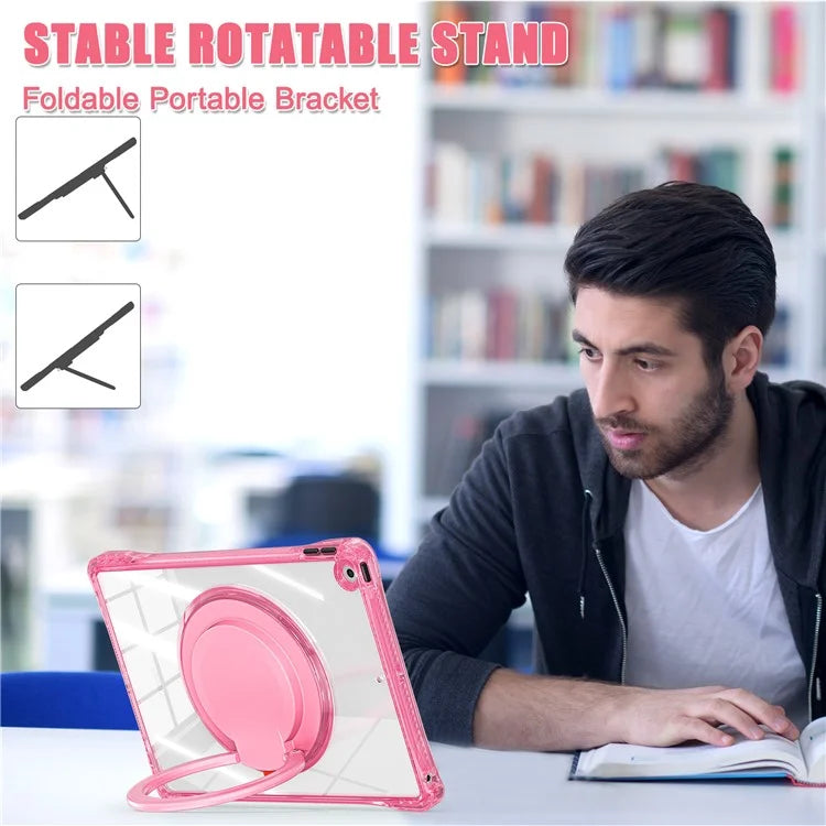 For iPad 10.2 (2021) / (2020) / (2019) Case Rotary Hand Grip Kickstand PC+TPU+Acrylic Tablet Cover