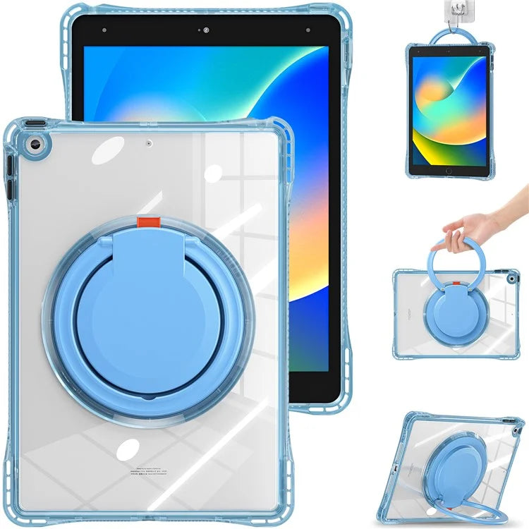 For iPad 10.2 (2021) / (2020) / (2019) Case Rotary Hand Grip Kickstand PC+TPU+Acrylic Tablet Cover