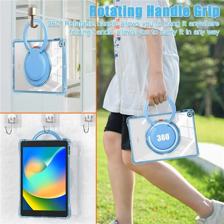 For iPad 10.2 (2021) / (2020) / (2019) Case Rotary Hand Grip Kickstand PC+TPU+Acrylic Tablet Cover