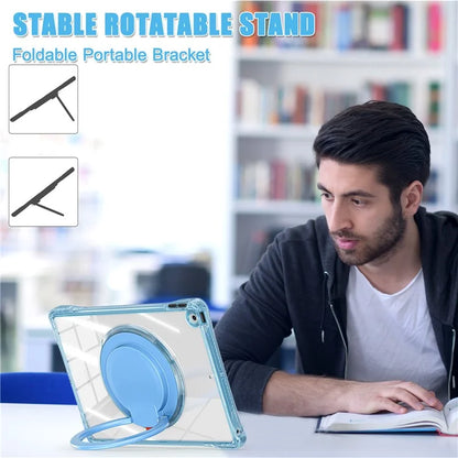 For iPad 10.2 (2021) / (2020) / (2019) Case Rotary Hand Grip Kickstand PC+TPU+Acrylic Tablet Cover