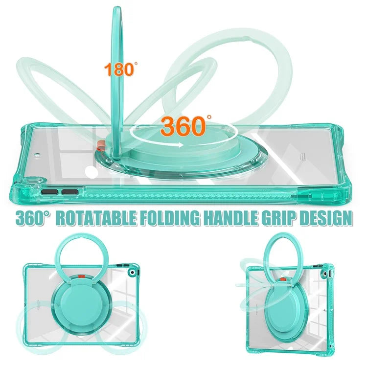 For iPad 10.2 (2021) / (2020) / (2019) Case Rotary Hand Grip Kickstand PC+TPU+Acrylic Tablet Cover