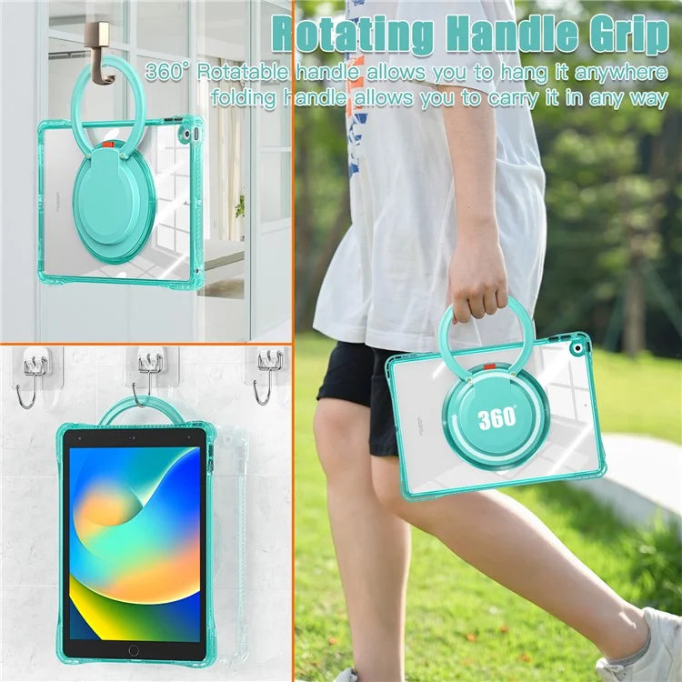 For iPad 10.2 (2021) / (2020) / (2019) Case Rotary Hand Grip Kickstand PC+TPU+Acrylic Tablet Cover