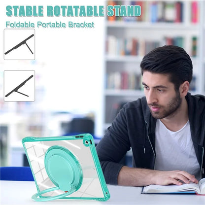 For iPad 10.2 (2021) / (2020) / (2019) Case Rotary Hand Grip Kickstand PC+TPU+Acrylic Tablet Cover