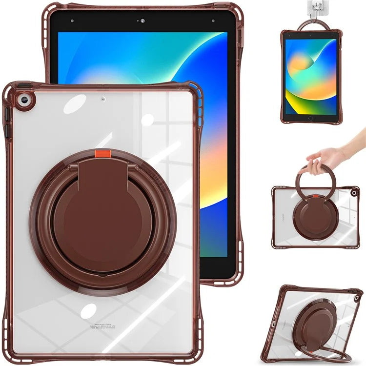 For iPad 10.2 (2021) / (2020) / (2019) Case Rotary Hand Grip Kickstand PC+TPU+Acrylic Tablet Cover