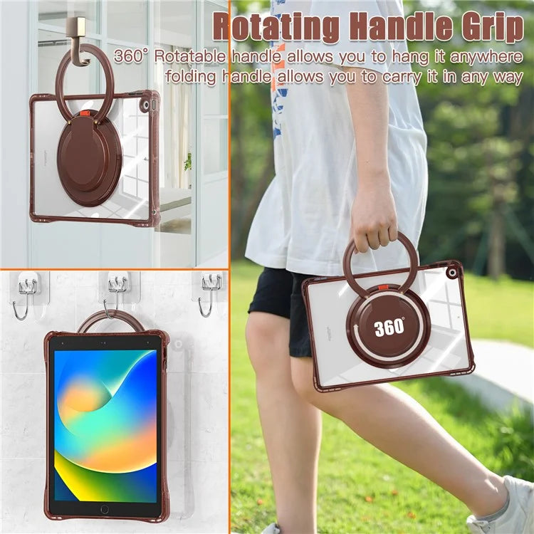 For iPad 10.2 (2021) / (2020) / (2019) Case Rotary Hand Grip Kickstand PC+TPU+Acrylic Tablet Cover
