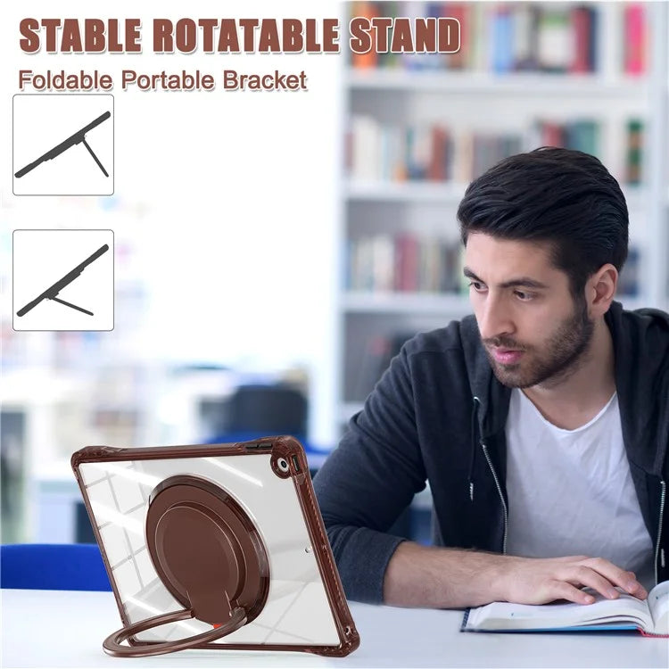 For iPad 10.2 (2021) / (2020) / (2019) Case Rotary Hand Grip Kickstand PC+TPU+Acrylic Tablet Cover
