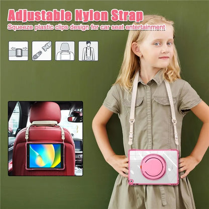 For iPad 10.2 (2021) / (2020) / (2019) Case with Shoulder Strap Rotary Kickstand PC+TPU+Acrylic Cover