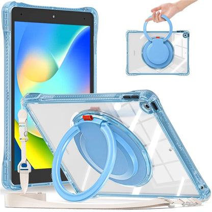 For iPad 10.2 (2021) / (2020) / (2019) Case with Shoulder Strap Rotary Kickstand PC+TPU+Acrylic Cover