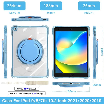 For iPad 10.2 (2021) / (2020) / (2019) Case with Shoulder Strap Rotary Kickstand PC+TPU+Acrylic Cover