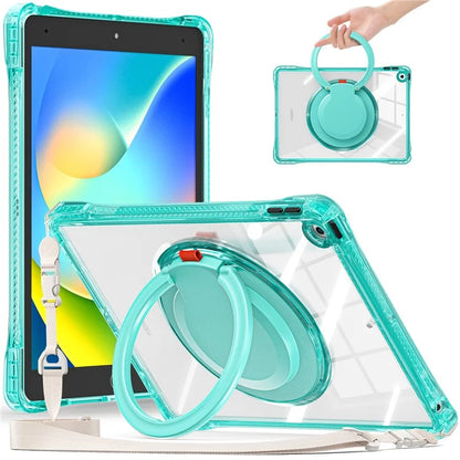 For iPad 10.2 (2021) / (2020) / (2019) Case with Shoulder Strap Rotary Kickstand PC+TPU+Acrylic Cover
