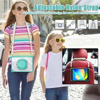 For iPad 10.2 (2021) / (2020) / (2019) Case with Shoulder Strap Rotary Kickstand PC+TPU+Acrylic Cover