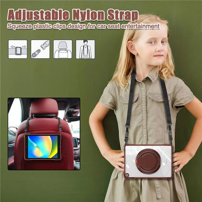 For iPad 10.2 (2021) / (2020) / (2019) Case with Shoulder Strap Rotary Kickstand PC+TPU+Acrylic Cover