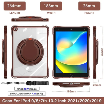 For iPad 10.2 (2021) / (2020) / (2019) Case with Shoulder Strap Rotary Kickstand PC+TPU+Acrylic Cover