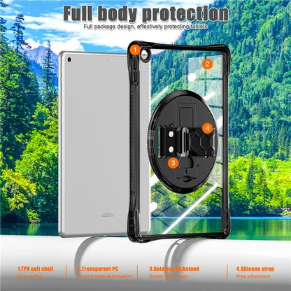 For iPad 10.2 (2021) / (2020) Case Hand Strap Kickstand PC+TPU+Acrylic Clear Tablet Cover