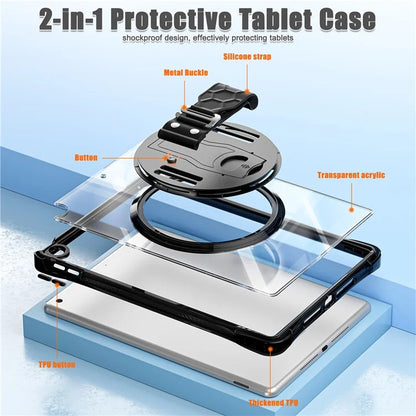 For iPad 10.2 (2021) / (2020) Case Hand Strap Kickstand PC+TPU+Acrylic Clear Tablet Cover