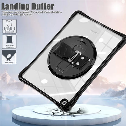 For iPad 10.2 (2021) / (2020) Case Hand Strap Kickstand PC+TPU+Acrylic Clear Tablet Cover