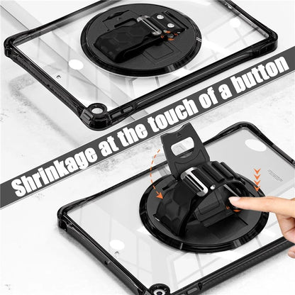 For iPad 10.2 (2021) / (2020) Case Hand Strap Kickstand PC+TPU+Acrylic Clear Tablet Cover