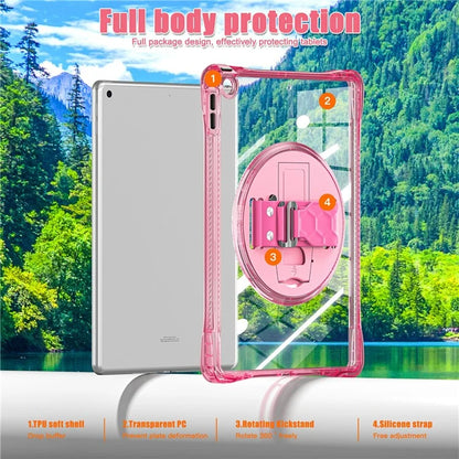 For iPad 10.2 (2021) / (2020) Case Hand Strap Kickstand PC+TPU+Acrylic Clear Tablet Cover
