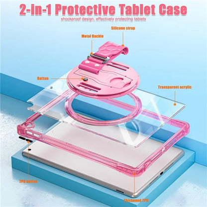 For iPad 10.2 (2021) / (2020) Case Hand Strap Kickstand PC+TPU+Acrylic Clear Tablet Cover