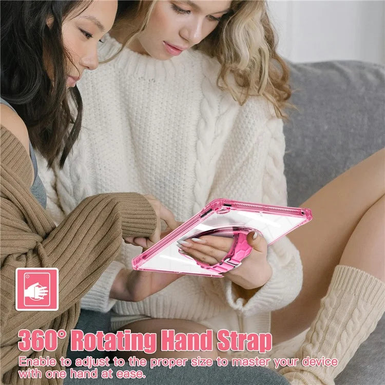 For iPad 10.2 (2021) / (2020) Case Hand Strap Kickstand PC+TPU+Acrylic Clear Tablet Cover