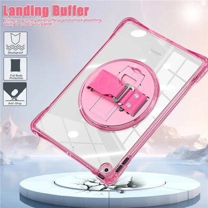 For iPad 10.2 (2021) / (2020) Case Hand Strap Kickstand PC+TPU+Acrylic Clear Tablet Cover