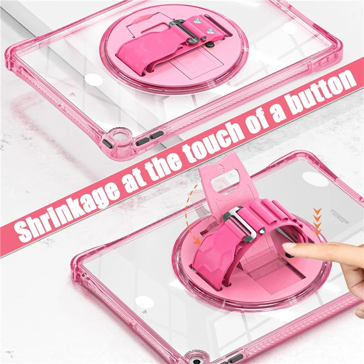 For iPad 10.2 (2021) / (2020) Case Hand Strap Kickstand PC+TPU+Acrylic Clear Tablet Cover