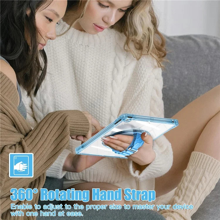 For iPad 10.2 (2021) / (2020) Case Hand Strap Kickstand PC+TPU+Acrylic Clear Tablet Cover