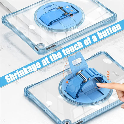 For iPad 10.2 (2021) / (2020) Case Hand Strap Kickstand PC+TPU+Acrylic Clear Tablet Cover