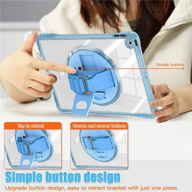 For iPad 10.2 (2021) / (2020) Case Hand Strap Kickstand PC+TPU+Acrylic Clear Tablet Cover