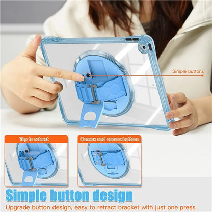 For iPad 10.2 (2021) / (2020) Case Hand Strap Kickstand PC+TPU+Acrylic Clear Tablet Cover