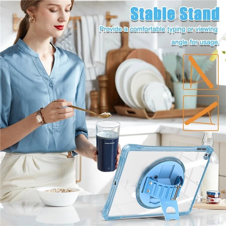 For iPad 10.2 (2021) / (2020) Case Hand Strap Kickstand PC+TPU+Acrylic Clear Tablet Cover
