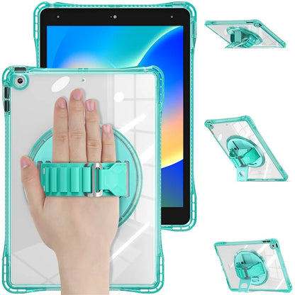 For iPad 10.2 (2021) / (2020) Case Hand Strap Kickstand PC+TPU+Acrylic Clear Tablet Cover