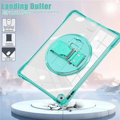 For iPad 10.2 (2021) / (2020) Case Hand Strap Kickstand PC+TPU+Acrylic Clear Tablet Cover