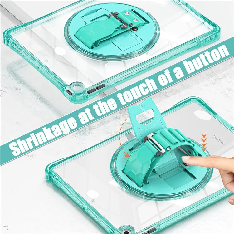 For iPad 10.2 (2021) / (2020) Case Hand Strap Kickstand PC+TPU+Acrylic Clear Tablet Cover