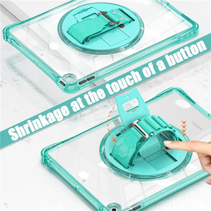 For iPad 10.2 (2021) / (2020) Case Hand Strap Kickstand PC+TPU+Acrylic Clear Tablet Cover
