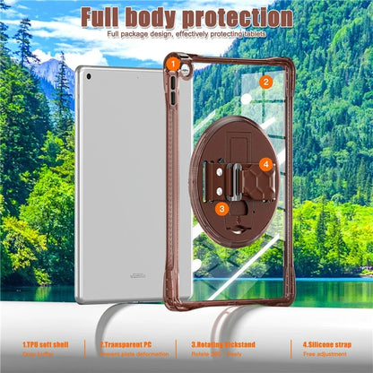 For iPad 10.2 (2021) / (2020) Case Hand Strap Kickstand PC+TPU+Acrylic Clear Tablet Cover