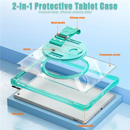 For iPad 10.2 (2021) / (2020) Case Hand Strap Kickstand PC+TPU+Acrylic Clear Tablet Cover