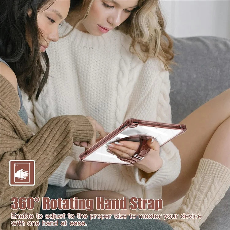 For iPad 10.2 (2021) / (2020) Case Hand Strap Kickstand PC+TPU+Acrylic Clear Tablet Cover
