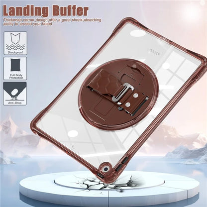 For iPad 10.2 (2021) / (2020) Case Hand Strap Kickstand PC+TPU+Acrylic Clear Tablet Cover