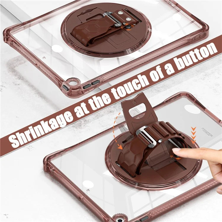 For iPad 10.2 (2021) / (2020) Case Hand Strap Kickstand PC+TPU+Acrylic Clear Tablet Cover