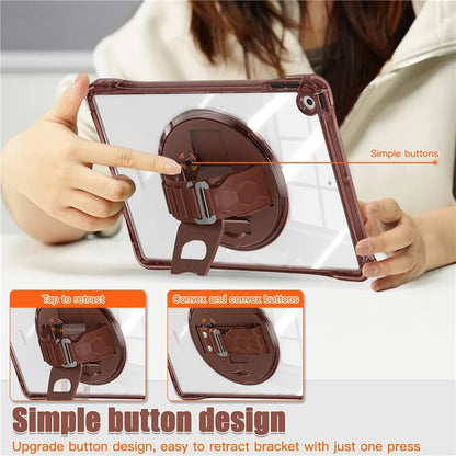 For iPad 10.2 (2021) / (2020) Case Hand Strap Kickstand PC+TPU+Acrylic Clear Tablet Cover
