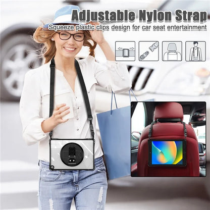 For iPad 10.2 (2021) / (2020) Kickstand Case Hand Strap PC+TPU+Acrylic Cover with Shoulder Strap