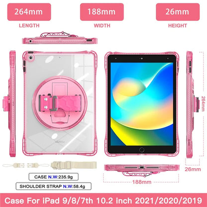For iPad 10.2 (2021) / (2020) Kickstand Case Hand Strap PC+TPU+Acrylic Cover with Shoulder Strap