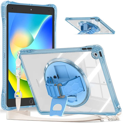 For iPad 10.2 (2021) / (2020) Kickstand Case Hand Strap PC+TPU+Acrylic Cover with Shoulder Strap