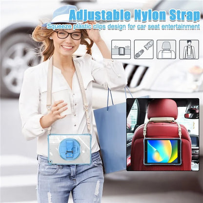 For iPad 10.2 (2021) / (2020) Kickstand Case Hand Strap PC+TPU+Acrylic Cover with Shoulder Strap