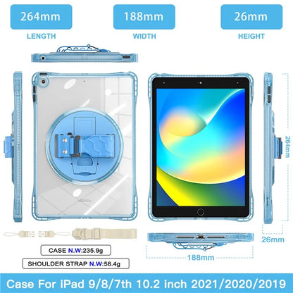 For iPad 10.2 (2021) / (2020) Kickstand Case Hand Strap PC+TPU+Acrylic Cover with Shoulder Strap