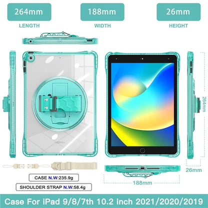 For iPad 10.2 (2021) / (2020) Kickstand Case Hand Strap PC+TPU+Acrylic Cover with Shoulder Strap