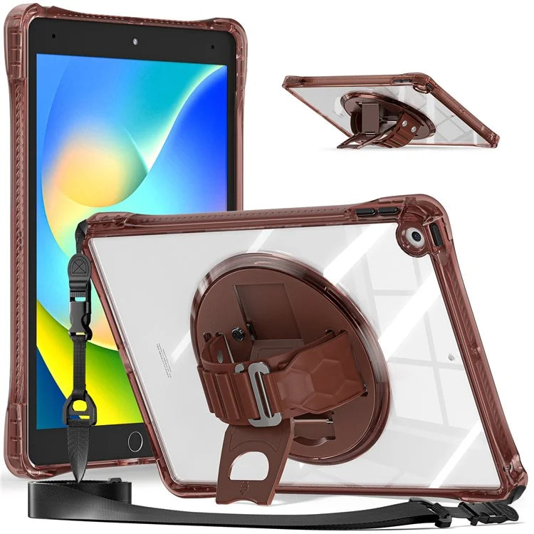 For iPad 10.2 (2021) / (2020) Kickstand Case Hand Strap PC+TPU+Acrylic Cover with Shoulder Strap