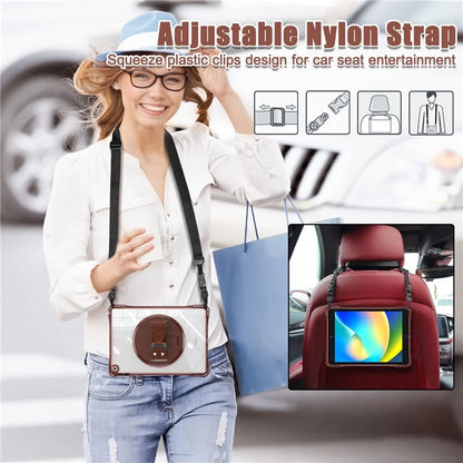 For iPad 10.2 (2021) / (2020) Kickstand Case Hand Strap PC+TPU+Acrylic Cover with Shoulder Strap