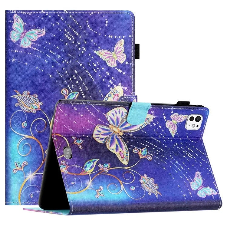 For iPad Pro 11 (2024) Case Pattern Portable Protective Folio Leather Tablet Cover Card Holder